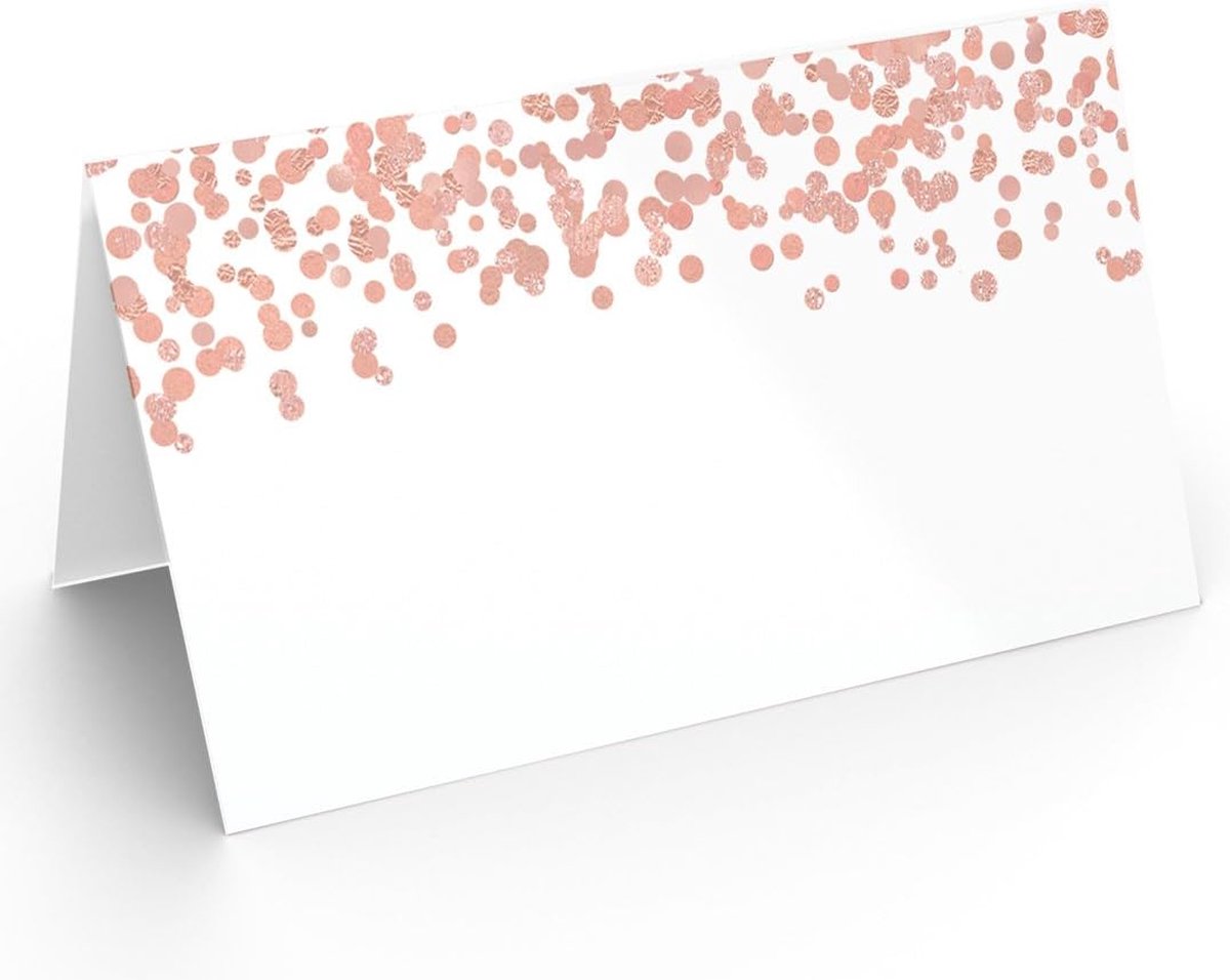 Joya Party® Naamkaartjes voor Tafelschikking van 25 stuks voor een Bruiloft of Feest | Tafelkaartjes Wit met stippen Rose | Tafel Plaatskaartjes | Rose Goud